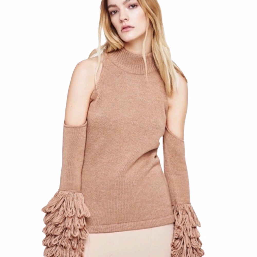 JONATHAN SIMKHAI Wool Cold Shoulder Loopy Sleeve